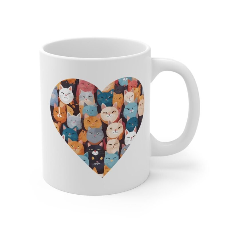 Heart Shaped Cat Mug – Cute Cat Lover Coffee Cup with Adorable Kitty Group Design - Image 3