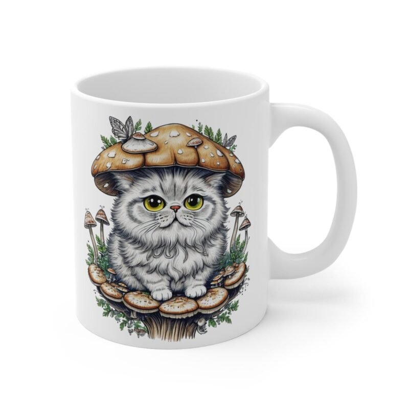 Cute Kitten Mushroom Mug – Whimsical Cat Lover Coffee Cup with Fairycore Aesthetic - Image 3