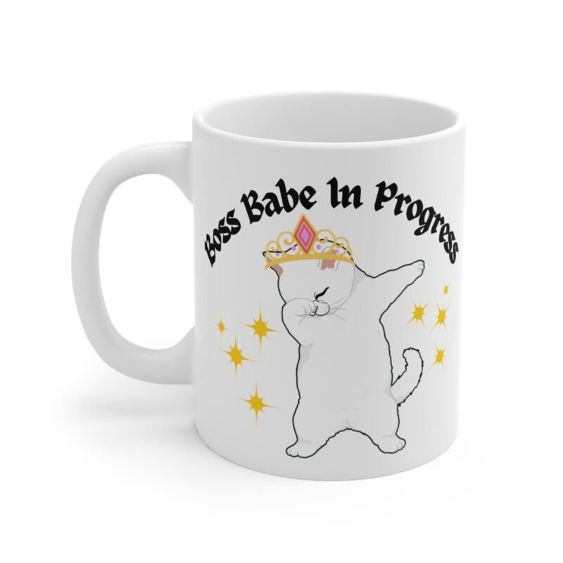 Boss Babe In Progress Dubbing Cat Mug – Cute Cat Lover Coffee Cup, Funny Cat Mom Gift, Feminine Cat-Themed Mug for Pet Lovers