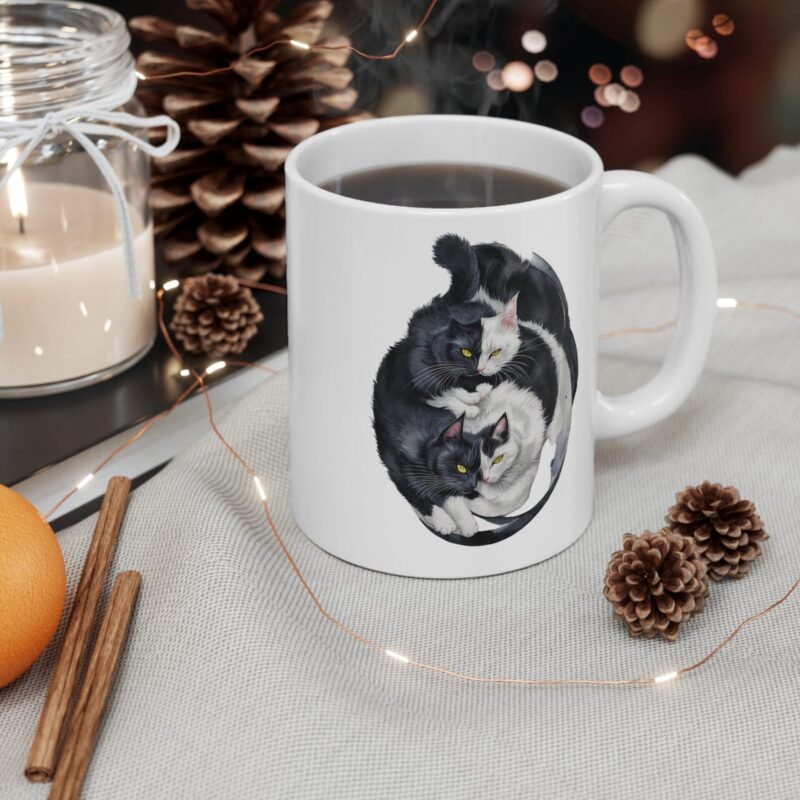Yin Yang Cat Mug – Cute Black and White Cats Coffee Cup for Cat Lovers, Zen Pet Gift, Feline Balance Mug - Image 4