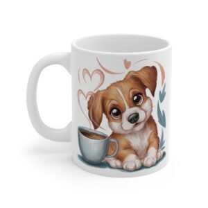 Cute Puppy Mug with Hearts – Dog Lover Gift, Adorable Pet Coffee Cup for Dog Moms & Dads
