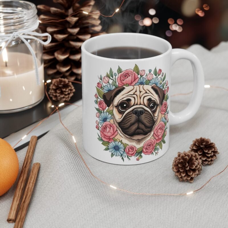Pug Flower Crown Mug – Cute Dog Lover Gift, Floral Pug Coffee Cup for Pet Parents - Image 4