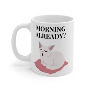 Cute Sleepy Cat Coffee Mug for Cat Lovers – Funny Morning Cat Design – Perfect Gift for Pet Owners and Coffee Fans
