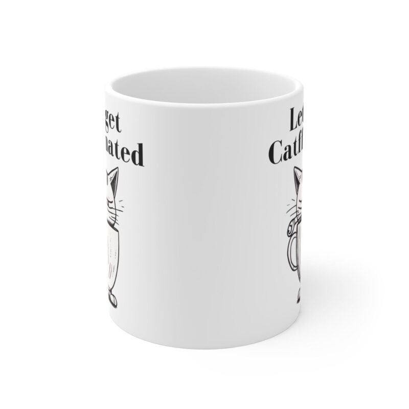 Let’s Get Catfeinated Mug – Funny Cat Coffee Cup for Cat Lovers, Cute One Eye Open Kitty Gift - Image 2