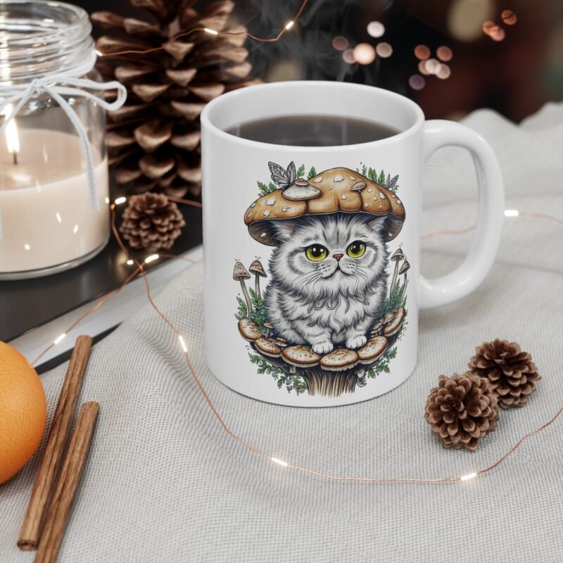 Cute Kitten Mushroom Mug – Whimsical Cat Lover Coffee Cup with Fairycore Aesthetic - Image 4