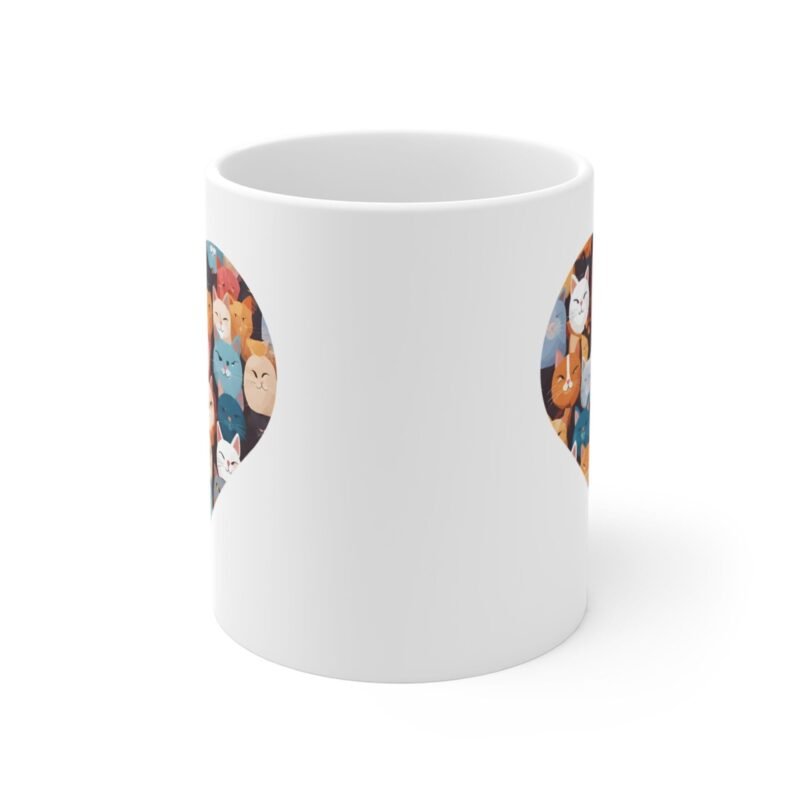 Heart Shaped Cat Mug – Cute Cat Lover Coffee Cup with Adorable Kitty Group Design - Image 2