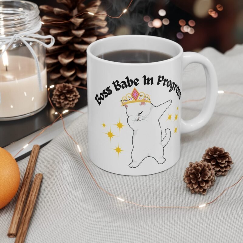 Boss Babe In Progress Dubbing Cat Mug – Cute Cat Lover Coffee Cup, Funny Cat Mom Gift, Feminine Cat-Themed Mug for Pet Lovers - Image 4
