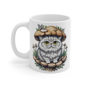 Cute Kitten Mushroom Mug – Whimsical Cat Lover Coffee Cup with Fairycore Aesthetic