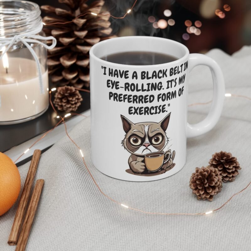 Funny Cat Coffee Mug – Palacepals Sarcastic Cat with Coffee | Black Belt in Eye Rolling | Gift for Cat Lovers And Coffee Drinkers - Image 4