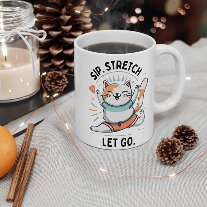 Funny Cat Yoga Mug – Sip Stretch Let Go – Cute Pet Lover Coffee Cup for Cat Moms And Cat Dads - Image 4