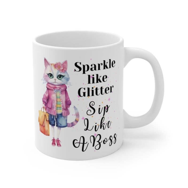Sassy Cat Mugs – Sparkle Like Glitter Sip Like a Boss – Funny Coffee Cup for Cat Lovers And Cat Moms - Image 3