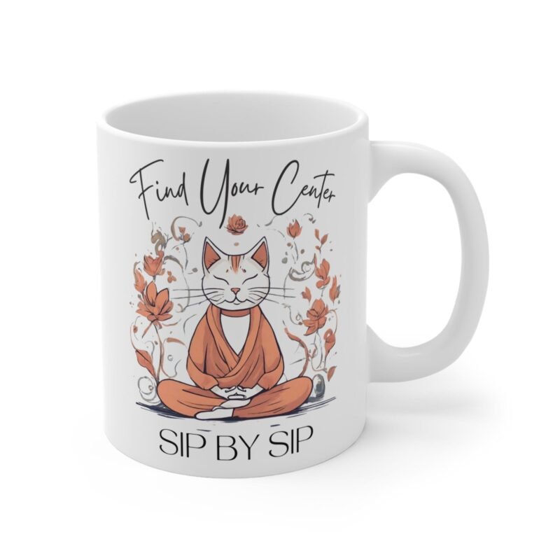 Find Your Center Cat Yoga Mug – Palapals Cute Floral Meditation Coffee Cup for Cat Lovers - Image 3