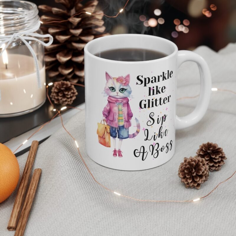 Sassy Cat Mugs – Sparkle Like Glitter Sip Like a Boss – Funny Coffee Cup for Cat Lovers And Cat Moms - Image 4