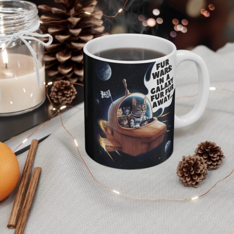 Fur Wars Cat Mug – Funny Space Cat Coffee Cup for Pet Lovers And Star Fans – Galaxy Fur Fur Away Novelty Gift - Image 4