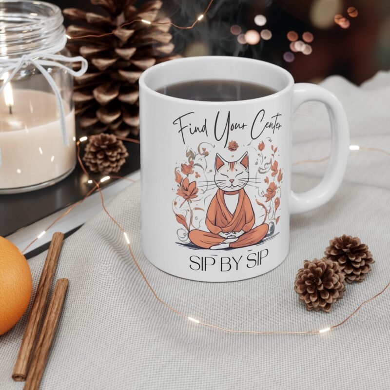 Find Your Center Cat Yoga Mug – Palapals Cute Floral Meditation Coffee Cup for Cat Lovers - Image 4