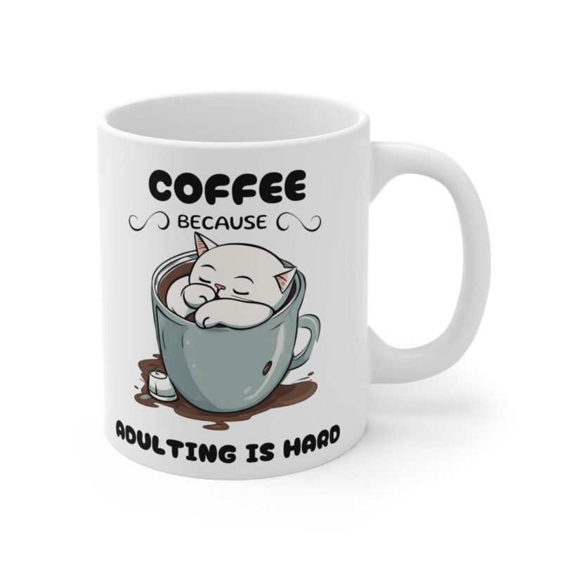 Funny Cat Coffee Mug – Cute Sleeping Kitten Cup with 'Coffee Because Adulting is Hard- Quote – Gift for Cat Lovers And Coffee Drinkers - Image 3