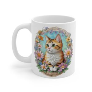 Cute Kitten Flower Mug – Floral Cat Lover Coffee Cup, Gift for Pet Owners And Cat Mom