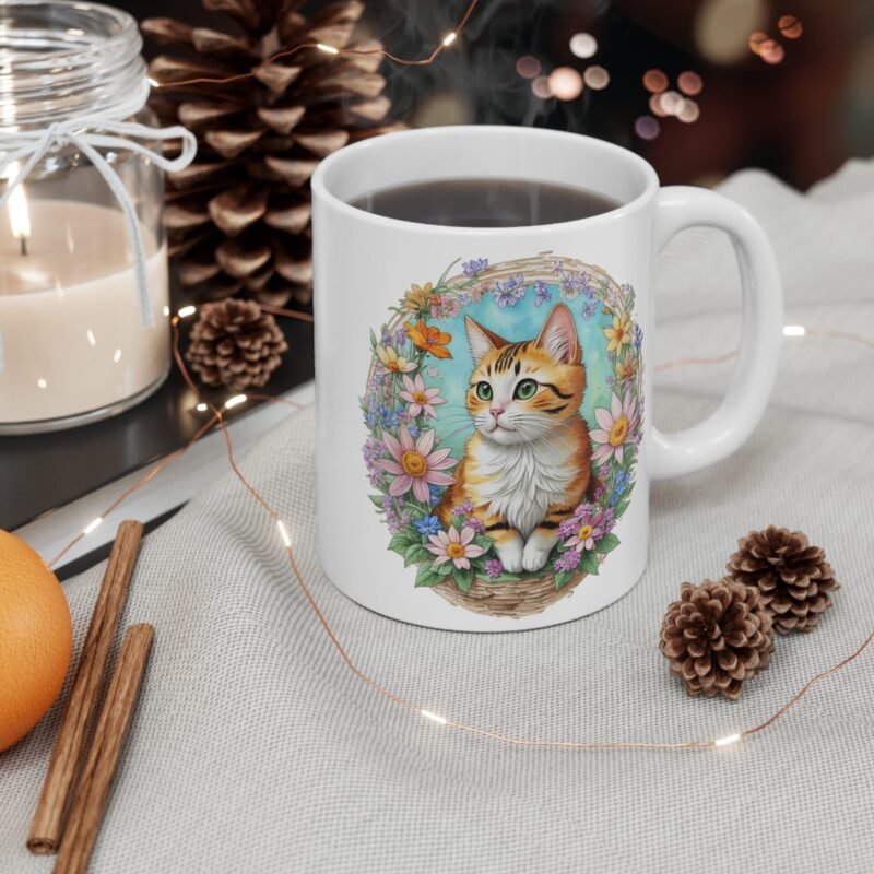 Cute Kitten Flower Mug – Floral Cat Lover Coffee Cup, Gift for Pet Owners And Cat Mom - Image 4