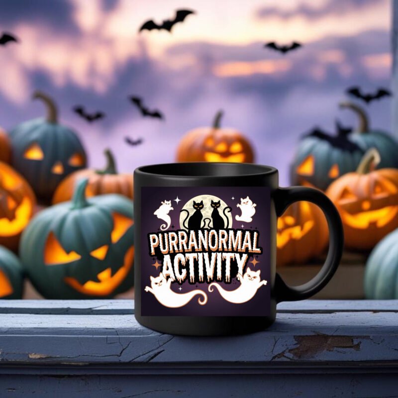 Purranormal Activity Cat Mug – Funny Halloween Pet Lover Gift 11oz Black Mug - Image 5