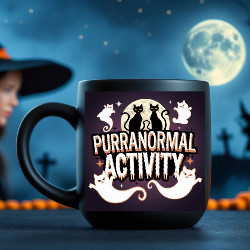 Purranormal Activity Cat Mug – Funny Halloween Pet Lover Gift 11oz Black Mug - Image 4