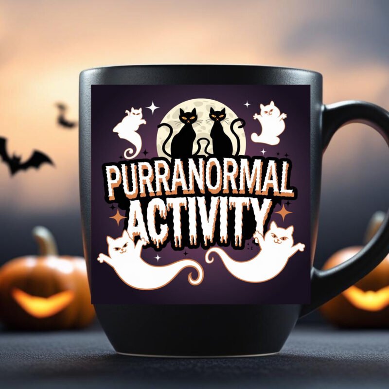 Purranormal Activity Cat Mug – Funny Halloween Pet Lover Gift 11oz Black Mug - Image 3