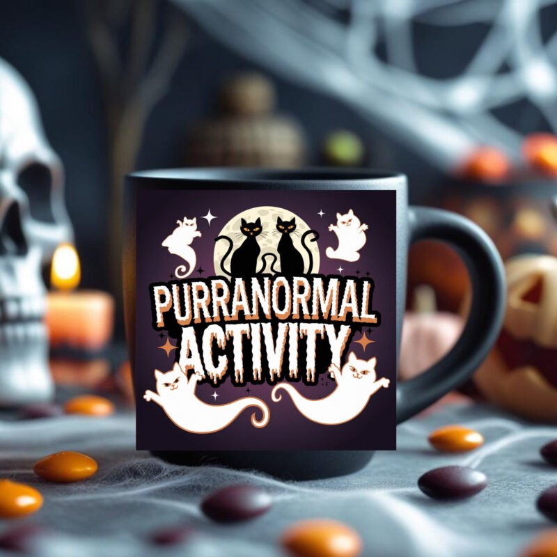Purranormal Activity Cat Mug – Funny Halloween Pet Lover Gift 11oz Black Mug - Image 2