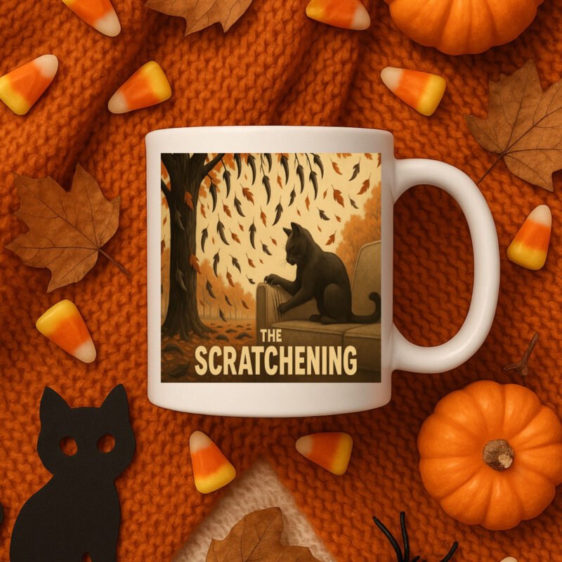 The Scratchening Cat Halloween Art Inspired by The Happening 11oz White Mug - Image 3