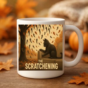 The Scratchening Cat Halloween Art Inspired by The Happening 11oz White Mug
