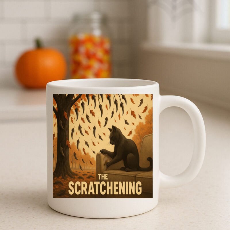 The Scratchening Cat Halloween Art Inspired by The Happening 11oz White Mug - Image 2