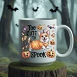 Too Cute to Spook Halloween Dog Mug – Corgi Pumpkin Design for Pet Lovers 11oz White Mug