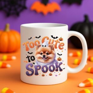 Too Cute to Spook Pomeranian Halloween Mug – Adorable Dog Lover Gift for Fall & Spooky Season 11oz White Mug