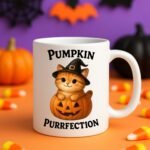 Pumpkin Purrfection – Halloween Cat Pet Lover Mug Design with Cute Cat and Pumpkin 11oz White Mug